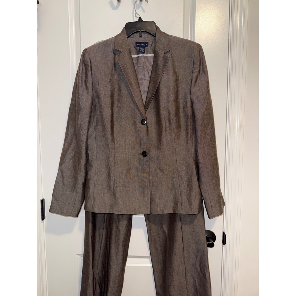 Ann Taylor Pant Suit Women 10 Brown Excellent 2-Piece Blazer Trousers